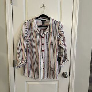 Ali Miles Women’s Top 1X Artsy Roll Tab Sleeves Wire Collar